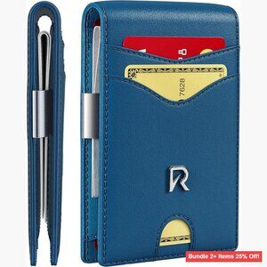 Slim RFID Leather Wallet with Money Clip, Holds 12 Cards